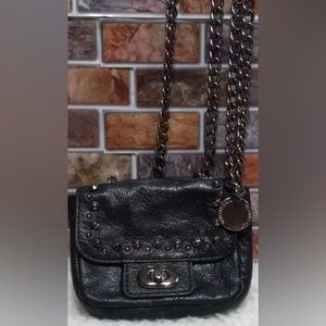 Black Leather Moto Mini Bag Long Metal Chain studs Banana Republic classic